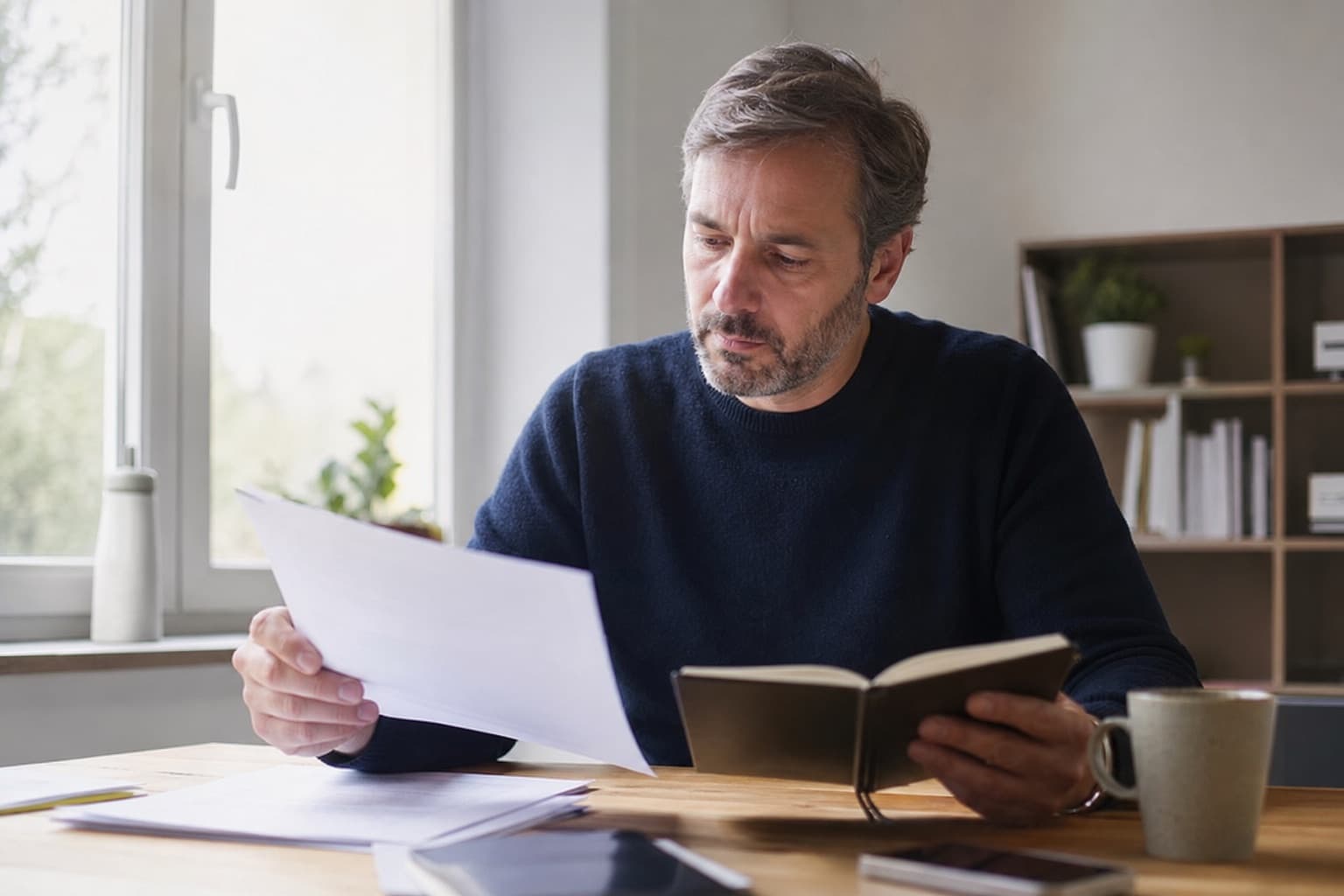 Un dirigeant en train de lire des ressources pour son entreprise