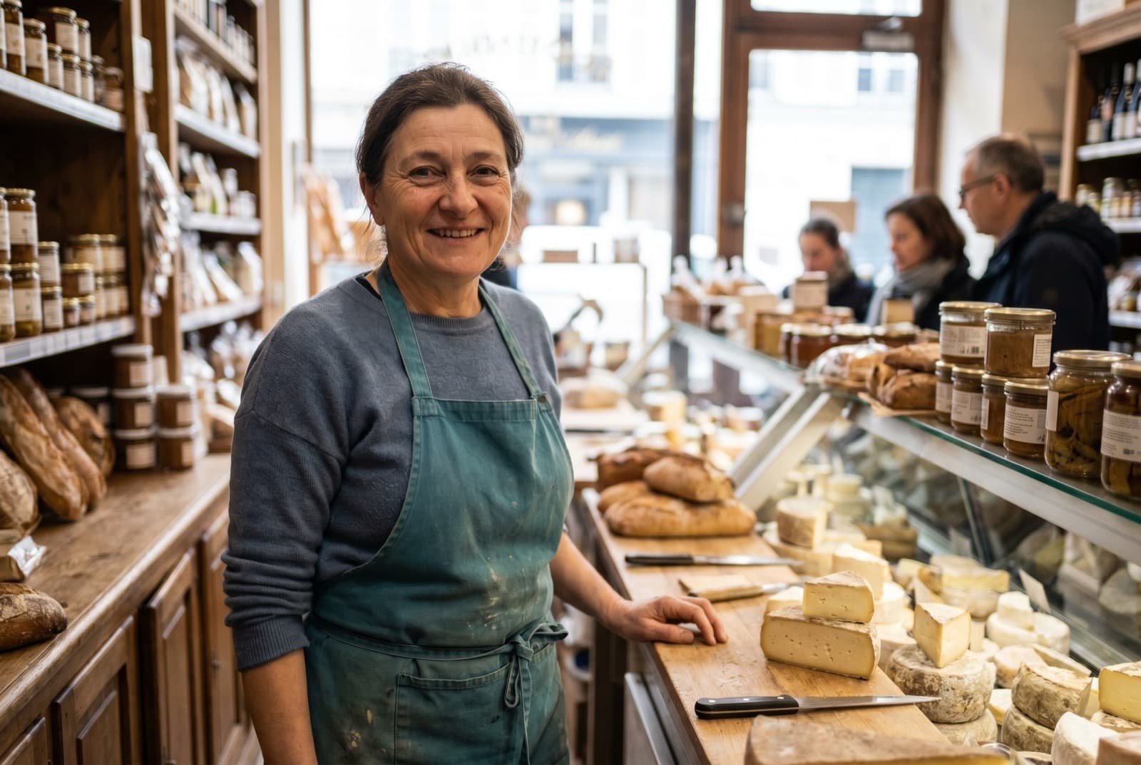 Une commerçante dans sa boutique, accompagnée par L'Atelier des Experts